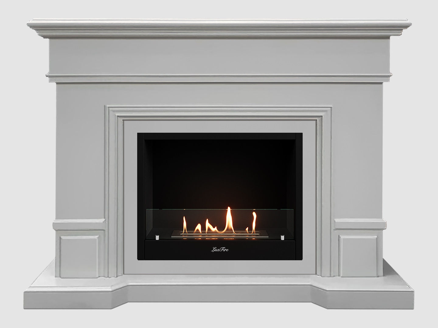 Каминный портал МДФ "Фантазия 1350" с биокамином Lux Fire "Фаер Бокс 1-30" (белый) по цене 78 400 руб.