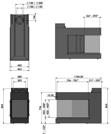 Газовый камин BellFires Room Divider Medium Left/Right 3